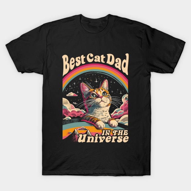 Best Cat Dad In The Universe 60s 70s Hippie Aesthetic T-Shirt by Apocatnipse Meow